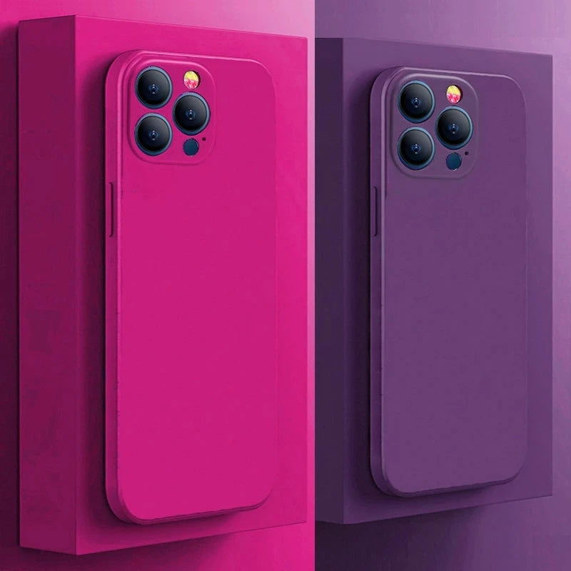 Soft Luxury Square Official Liquid Silicone Phone Case For iPhone 15 14 13 12 11 Pro Mini Max XR Plus SE 2020 Cover - Slobuy