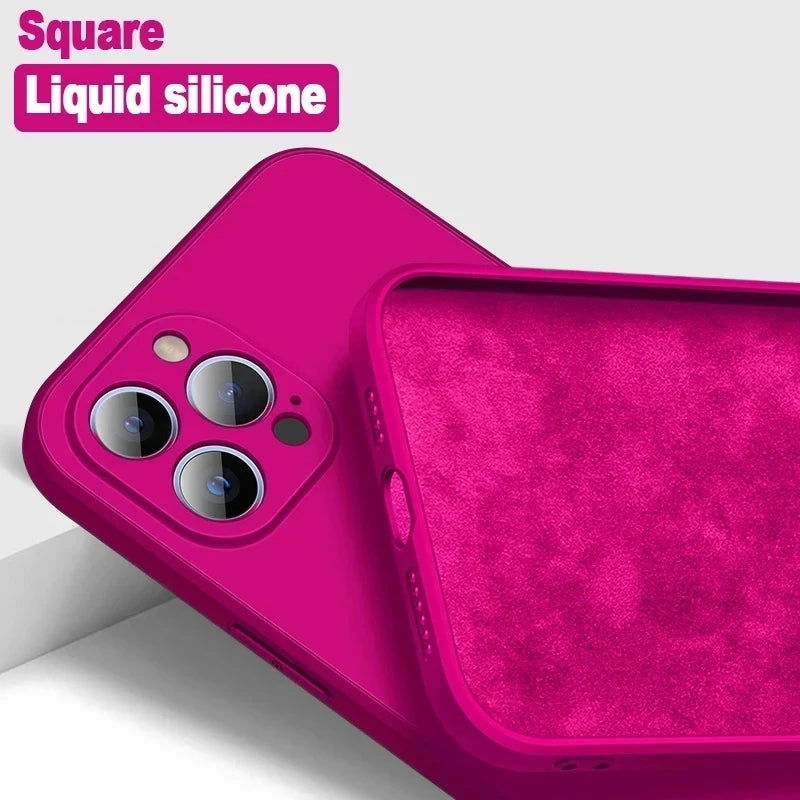 Soft Luxury Square Official Liquid Silicone Phone Case For iPhone 15 14 13 12 11 Pro Mini Max XR Plus SE 2020 Cover - Slobuy
