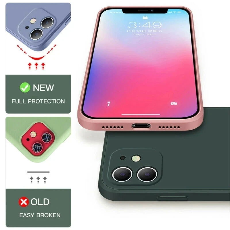 Soft Luxury Square Official Liquid Silicone Phone Case For iPhone 15 14 13 12 11 Pro Mini Max XR Plus SE 2020 Cover - Slobuy