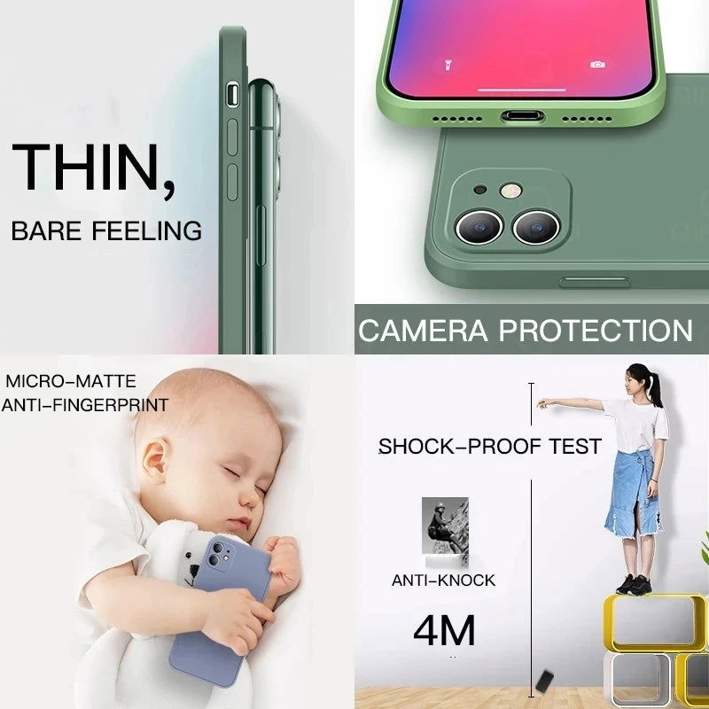 Soft Luxury Square Official Liquid Silicone Phone Case For iPhone 15 14 13 12 11 Pro Mini Max XR Plus SE 2020 Cover - Slobuy