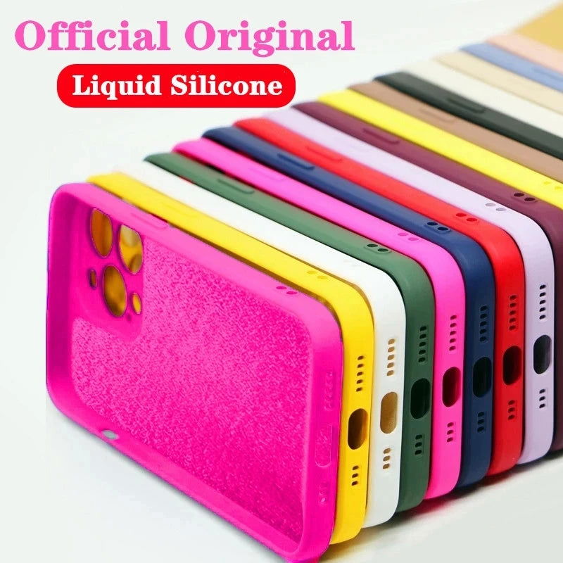 Soft Luxury Square Official Liquid Silicone Phone Case For iPhone 15 14 13 12 11 Pro Mini Max XR Plus SE 2020 Cover - Slobuy