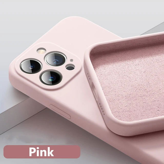 Soft Luxury Square Official Liquid Silicone Phone Case For iPhone 15 14 13 12 11 Pro Mini Max XR Plus SE 2020 Cover - Slobuy