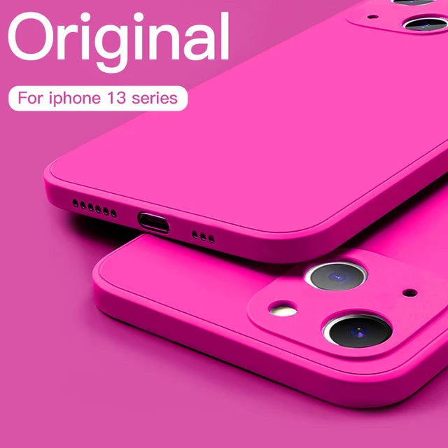 Soft Luxury Square Official Liquid Silicone Phone Case For iPhone 15 14 13 12 11 Pro Mini Max XR Plus SE 2020 Cover - Slobuy