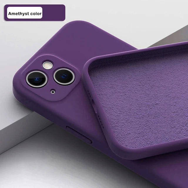 Soft Luxury Square Official Liquid Silicone Phone Case For iPhone 15 14 13 12 11 Pro Mini Max XR Plus SE 2020 Cover - Slobuy