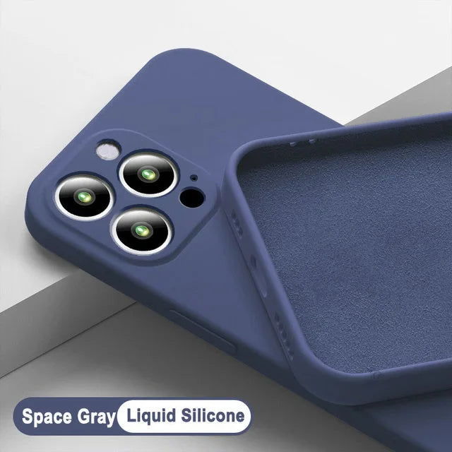 Soft Luxury Square Official Liquid Silicone Phone Case For iPhone 15 14 13 12 11 Pro Mini Max XR Plus SE 2020 Cover - Slobuy