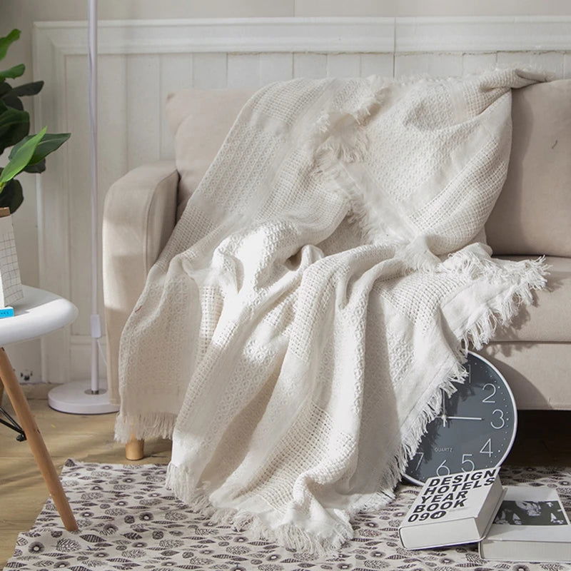 Soft Sofa Blanket Camping Picnic Mat Travel Throw Blankets with Tassel Knitted Summer Air Conditioning Towels Bed Plaid 담요 - Slobuy