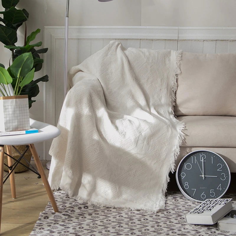 Soft Sofa Blanket Camping Picnic Mat Travel Throw Blankets with Tassel Knitted Summer Air Conditioning Towels Bed Plaid 담요 - Slobuy