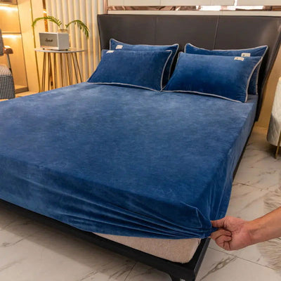 Soft Velvet Fitted Sheet with Elastic Bands Non Slip Adjustable Mattress Covers for Single Double King Queen Bed 160x200cm - Slobuy