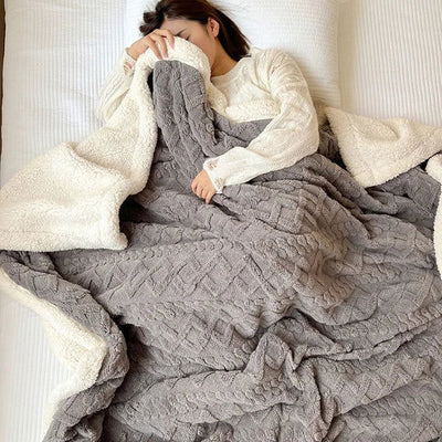 Soft Woolen Blanket for Bedding and Sofa, Warm Lamb Velvet Flannel Cover Blanket for Office, Air Conditioning and Nap - Slobuy