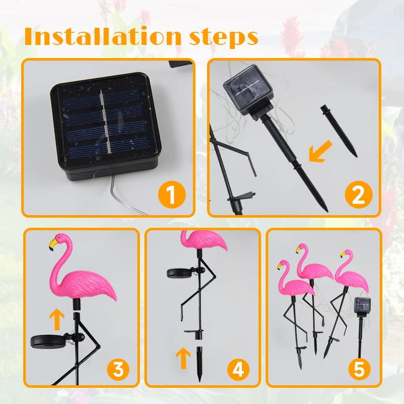 Solar Flamingo Light LED Outdoor Courtyard Lamp Garden Light Waterproof Stake Light Pathway Decor Solar Patio Ground Lantern - Slobuy