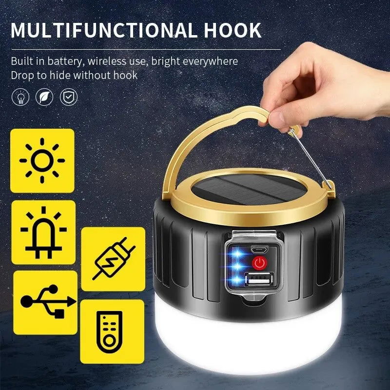 Solar LED Camping Light Waterproof Rechargeable Tent Lamp Portable Lanterns Outdoor Emergency Lights Market Energy Saving Bulb - Slobuy