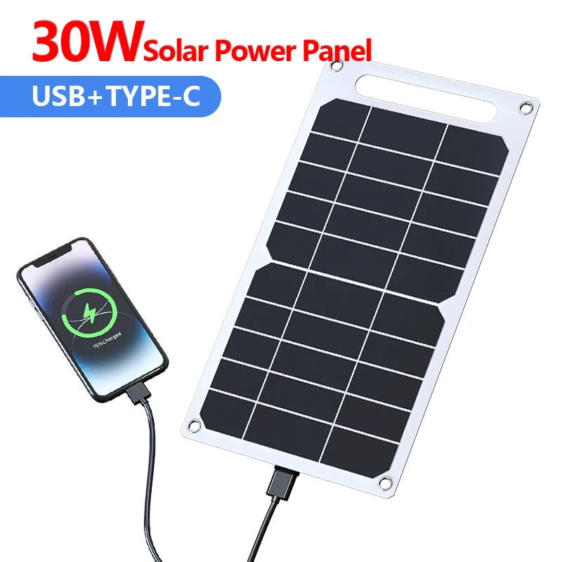 Solar Panel 30W  USB Type-C Waterproof Outdoor Hiking Camping Portable Battery Mobile Phone Charging Bank  Charging Panel  6.8V - Slobuy