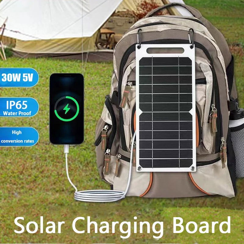 Solar Panel 30W  USB Type-C Waterproof Outdoor Hiking Camping Portable Battery Mobile Phone Charging Bank  Charging Panel  6.8V - Slobuy