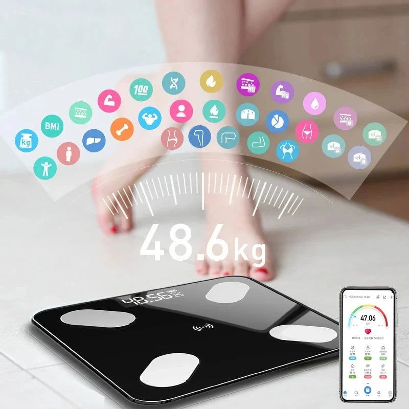 Solar Power Body Fat Scale Smart Digital Scale with Tape Weighting Scale Bluetooth Connected Phone Analyzer Bathroom Accessories - Slobuy
