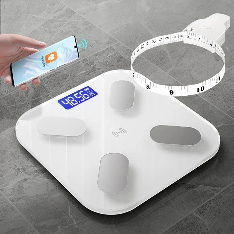 Solar Power Body Fat Scale Smart Digital Scale with Tape Weighting Scale Bluetooth Connected Phone Analyzer Bathroom Accessories - Slobuy