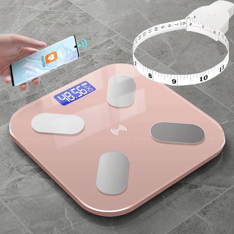 Solar Power Body Fat Scale Smart Digital Scale with Tape Weighting Scale Bluetooth Connected Phone Analyzer Bathroom Accessories - Slobuy