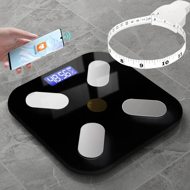 Solar Power Body Fat Scale Smart Digital Scale with Tape Weighting Scale Bluetooth Connected Phone Analyzer Bathroom Accessories - Slobuy