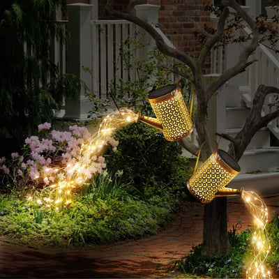 Solar Watering Can with Cascading Light Water Can Solar Lights Garden Decorative Solar Waterfall Lights Waterproof Hanging Light - Slobuy