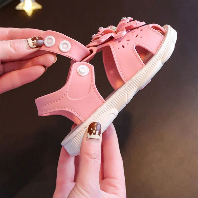 Solid Bow Children's Summer Shoes Cute PVC Beach Non Slip Sandals For Baby Girls Footwear Soft Infant Kids Fashion Sandals - Slobuy
