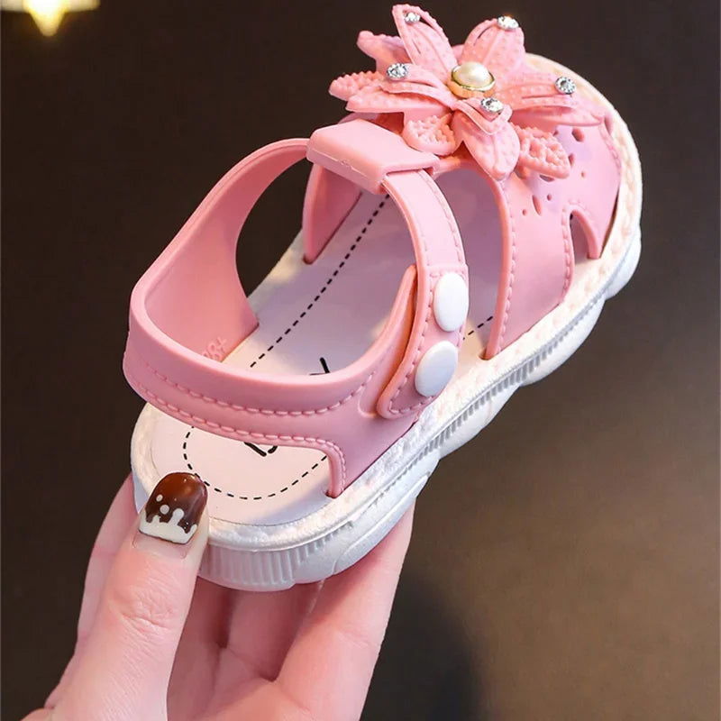 Solid Bow Children's Summer Shoes Cute PVC Beach Non Slip Sandals For Baby Girls Footwear Soft Infant Kids Fashion Sandals - Slobuy