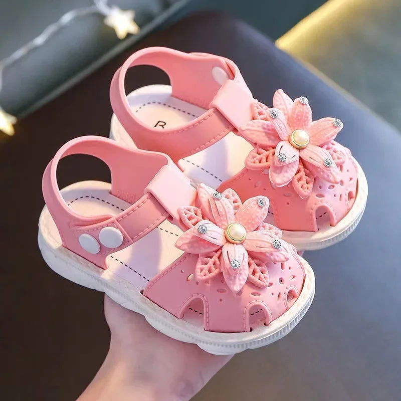 Solid Bow Children's Summer Shoes Cute PVC Beach Non Slip Sandals For Baby Girls Footwear Soft Infant Kids Fashion Sandals - Slobuy