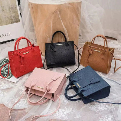 Solid Color Lychee Grain Ladies Handbags Single-shoulder Crossbody Handheld Triple-use Satchel Portable Leisure Bag - Slobuy