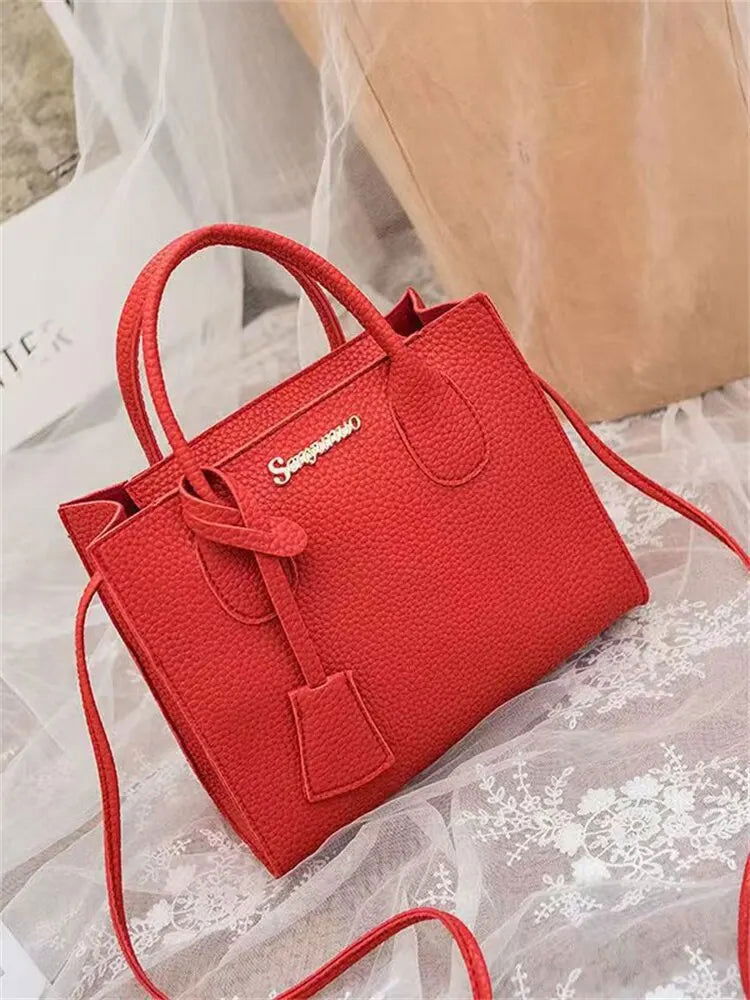 Solid Color Lychee Grain Ladies Handbags Single-shoulder Crossbody Handheld Triple-use Satchel Portable Leisure Bag - Slobuy
