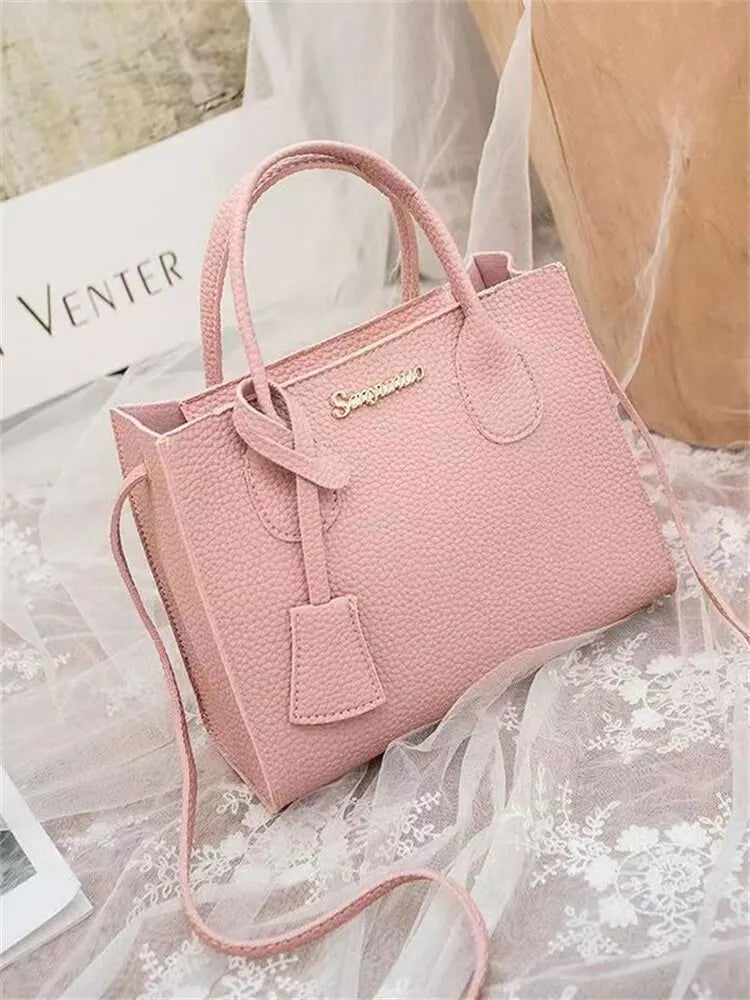 Solid Color Lychee Grain Ladies Handbags Single-shoulder Crossbody Handheld Triple-use Satchel Portable Leisure Bag - Slobuy