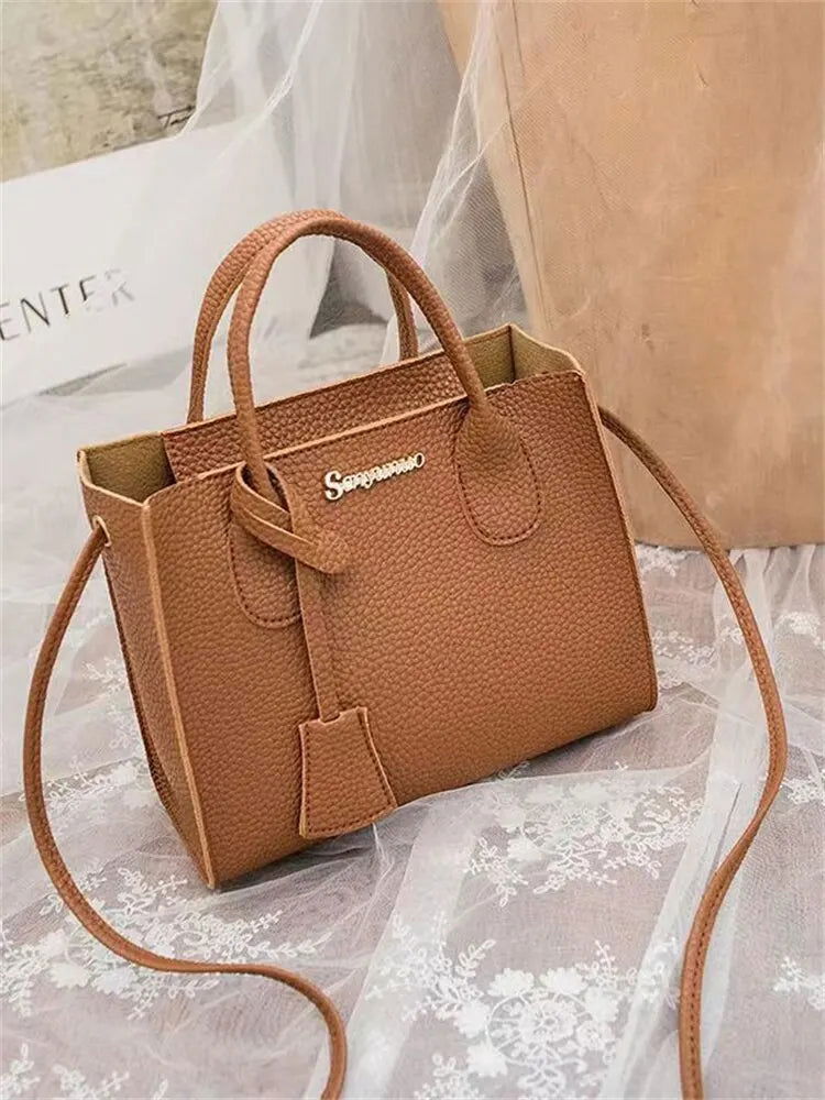 Solid Color Lychee Grain Ladies Handbags Single-shoulder Crossbody Handheld Triple-use Satchel Portable Leisure Bag - Slobuy