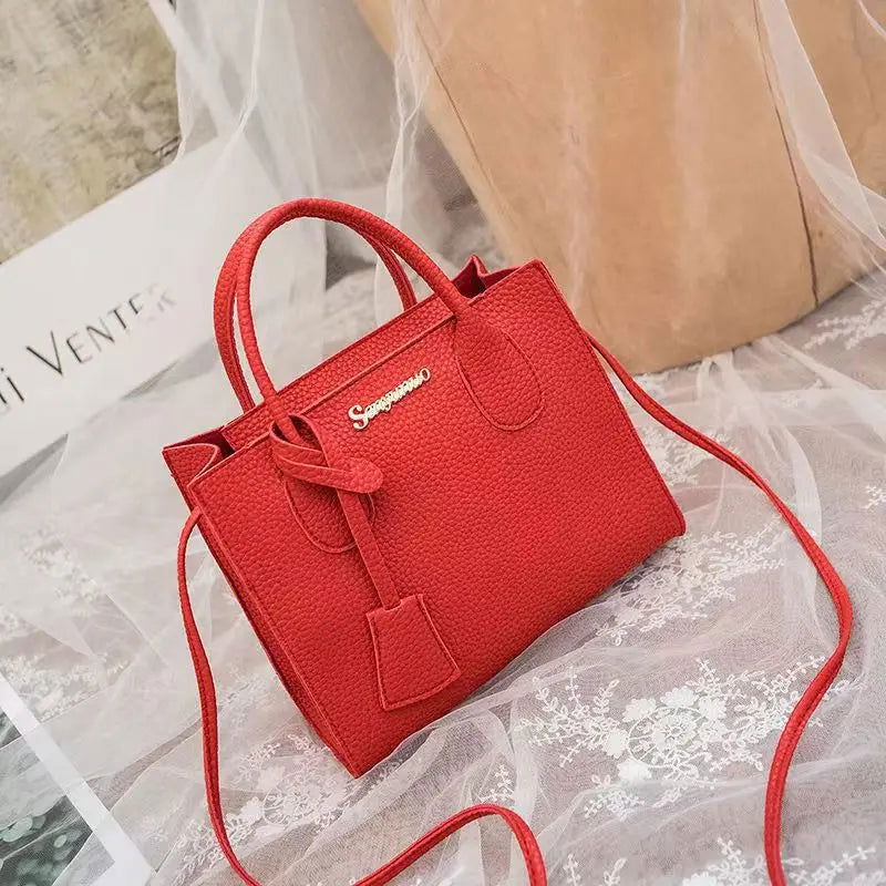 Solid Color Lychee Grain Ladies Handbags Single-shoulder Crossbody Handheld Triple-use Satchel Portable Leisure Bag - Slobuy