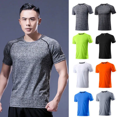 Solid Color Polyester T Shirts Men Clothing Gym Clothing Slim Fit Athletic Wear Camiseta Casual T-Shirt Running Ftness Tops Tees - Slobuy