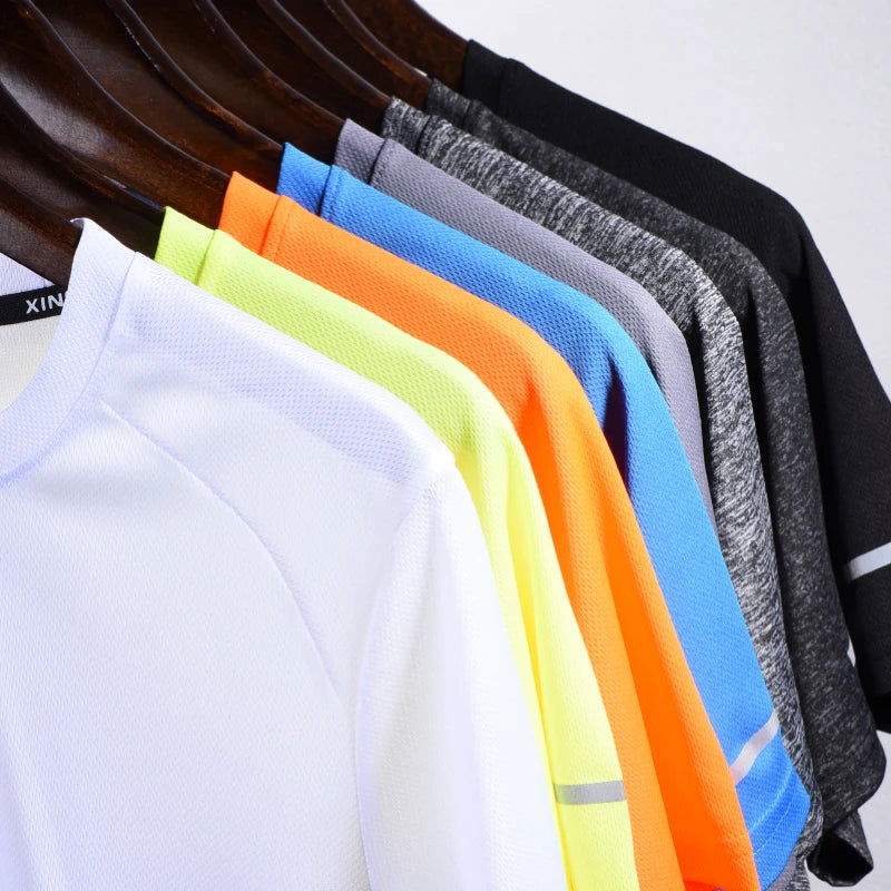 Solid Color Polyester T Shirts Men Clothing Gym Clothing Slim Fit Athletic Wear Camiseta Casual T-Shirt Running Ftness Tops Tees - Slobuy