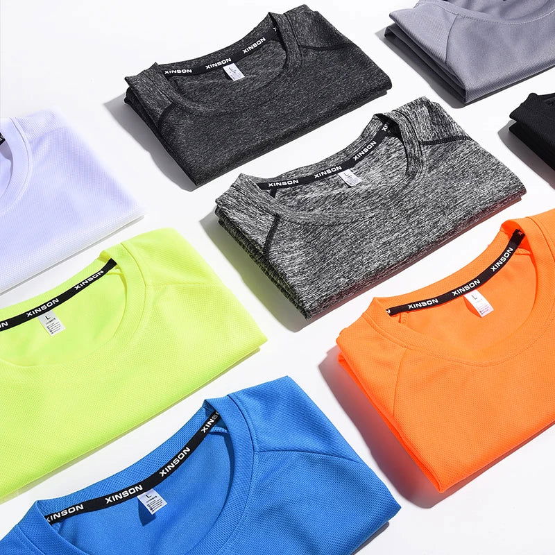 Solid Color Polyester T Shirts Men Clothing Gym Clothing Slim Fit Athletic Wear Camiseta Casual T-Shirt Running Ftness Tops Tees - Slobuy