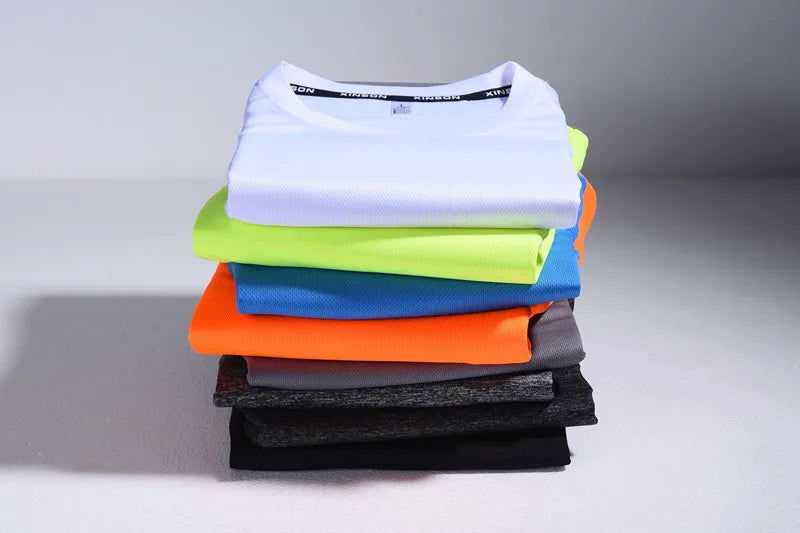 Solid Color Polyester T Shirts Men Clothing Gym Clothing Slim Fit Athletic Wear Camiseta Casual T-Shirt Running Ftness Tops Tees - Slobuy