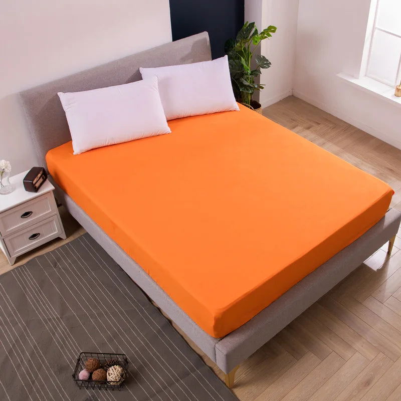Solid Fitted Bed Sheet Mattress Protect Cover 90/140/160/180/200/220X200 With Elastic Band Sheets King Queen Double Single - Slobuy