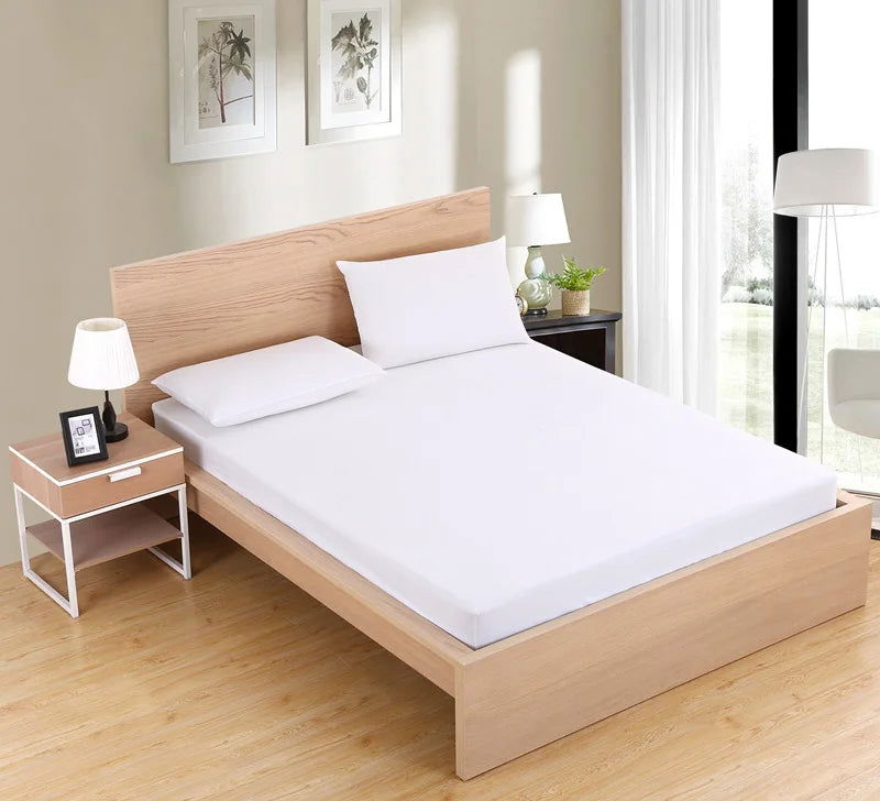 Solid Fitted Bed Sheet Mattress Protect Cover 90/140/160/180/200/220X200 With Elastic Band Sheets King Queen Double Single - Slobuy