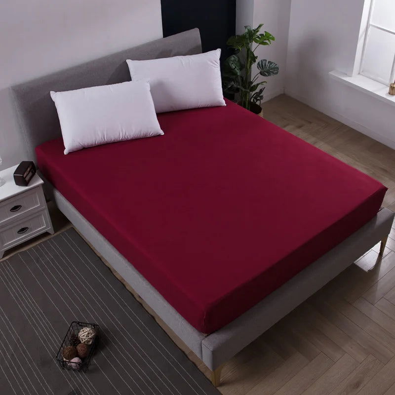 Solid Fitted Bed Sheet Mattress Protect Cover 90/140/160/180/200/220X200 With Elastic Band Sheets King Queen Double Single - Slobuy