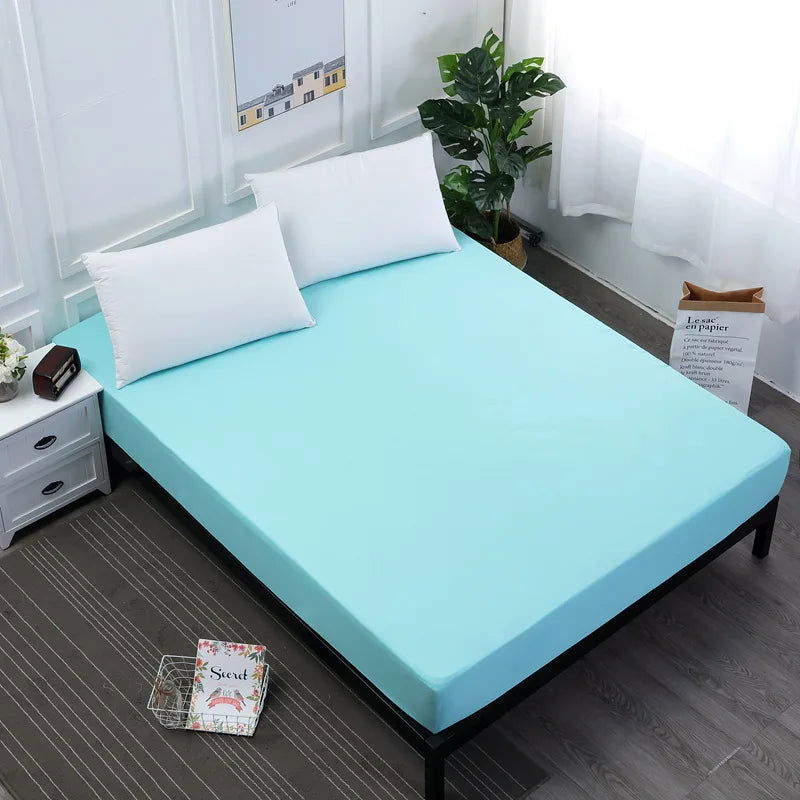 Solid Fitted Bed Sheet Mattress Protect Cover 90/140/160/180/200/220X200 With Elastic Band Sheets King Queen Double Single - Slobuy