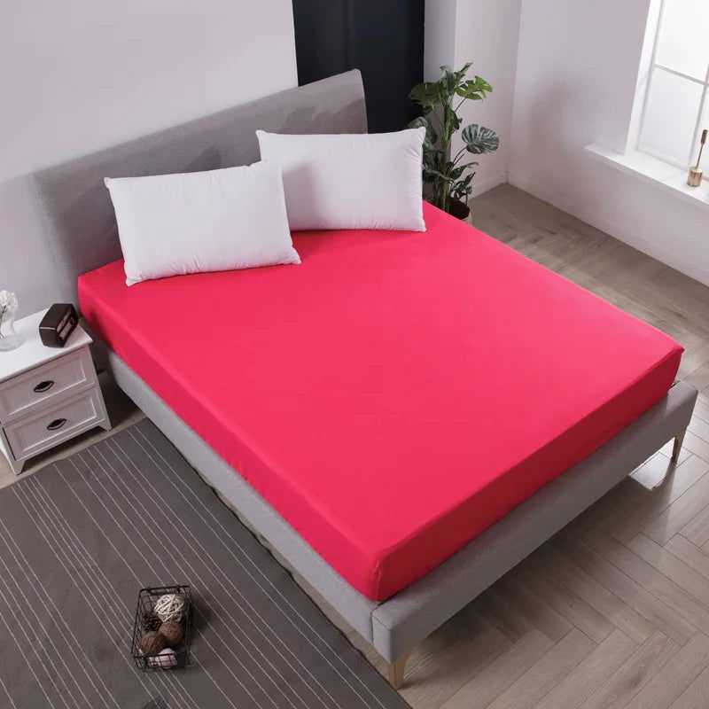 Solid Fitted Bed Sheet Mattress Protect Cover 90/140/160/180/200/220X200 With Elastic Band Sheets King Queen Double Single - Slobuy