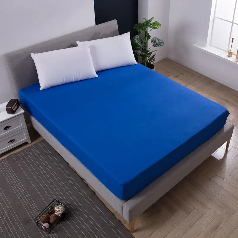 Solid Fitted Bed Sheet Mattress Protect Cover 90/140/160/180/200/220X200 With Elastic Band Sheets King Queen Double Single - Slobuy