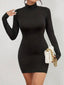 Solid Mock Neck Bodycon Dress, Long Sleeve Party Wear Dress, Women's Clothing - Slobuy