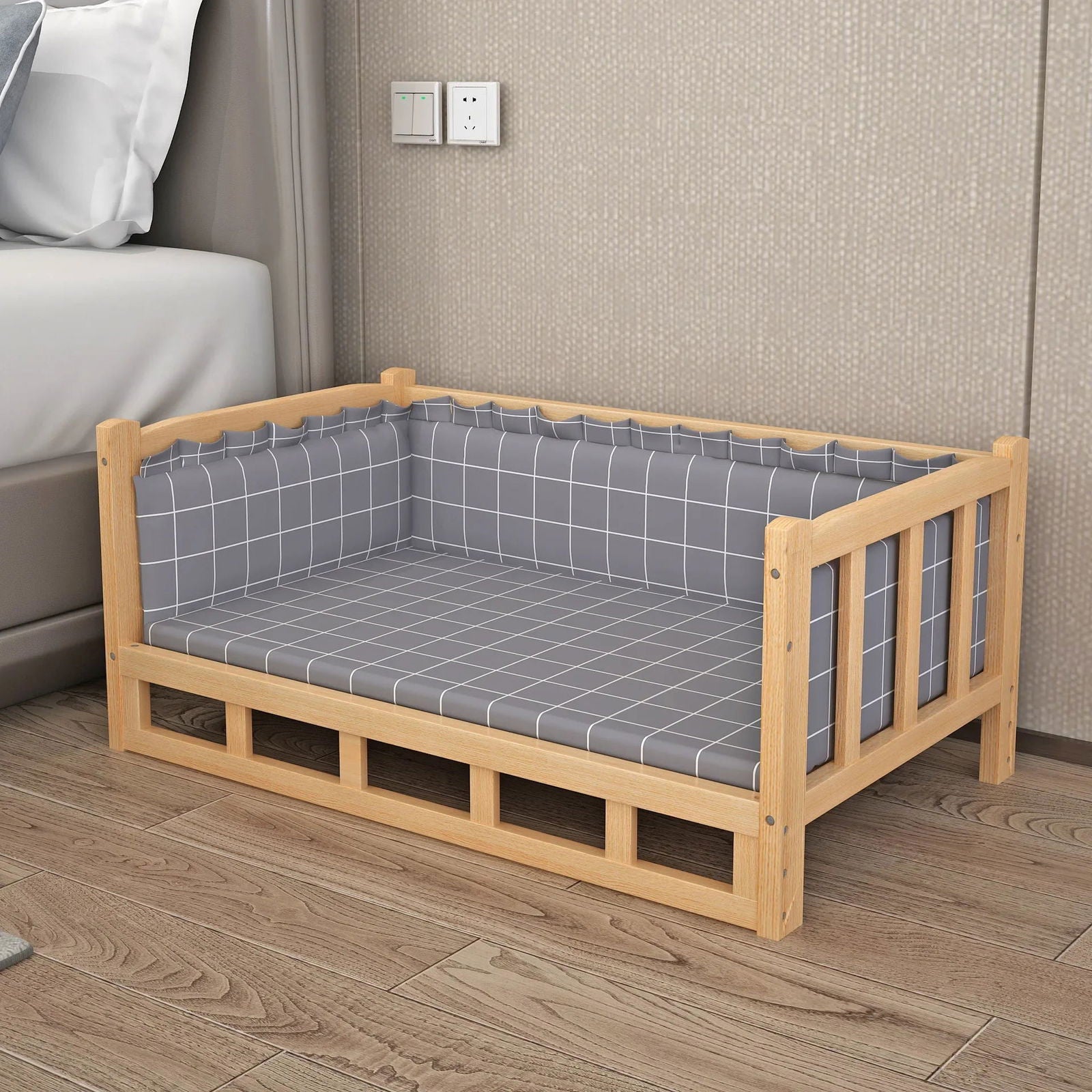 Solid Wood Dog Cat Kennel Smooth Polished Teddy Dogs Kennel  Luxury Durable Eco-Friendly Large Wooden Pet House Wooden Puppy Bed - Slobuy