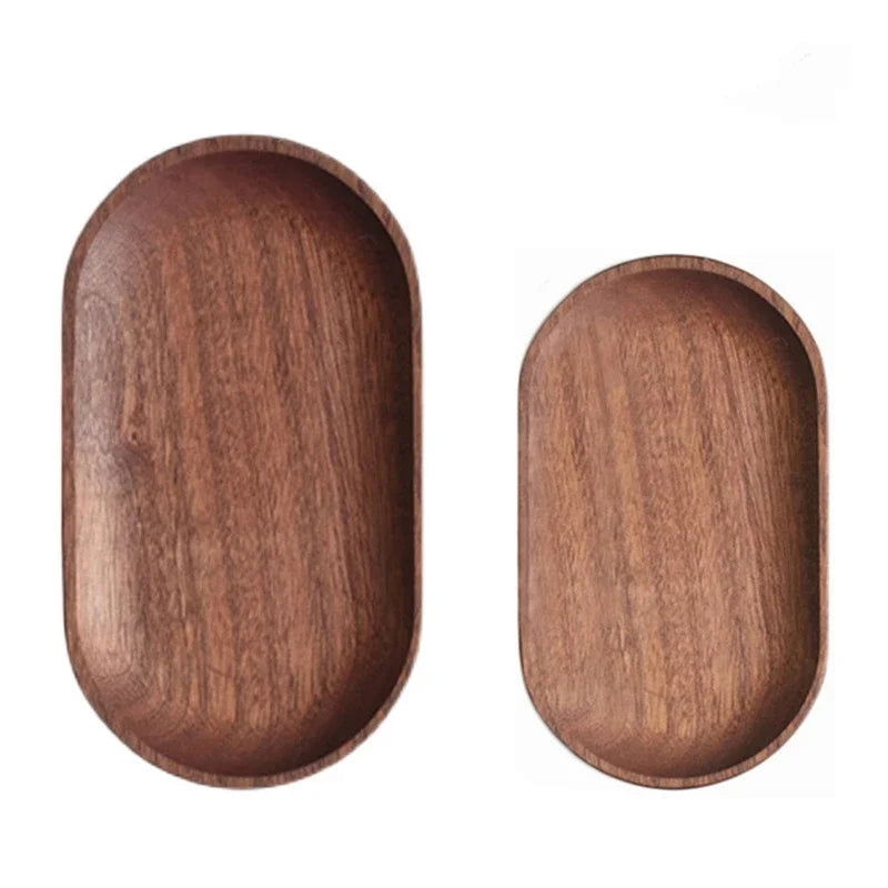 Solid Wood Serving Tray Oval Tea Tray Decorative Wood Plate Fruit Tray Vegetable Platter Home Bread Dessert Cake Plate Tableware - Slobuy