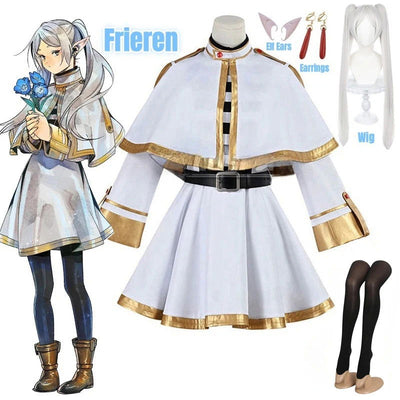 Sousou No Frieren Cosplay Costume Wig Shoes Anime Magician Dress Elf Ear Halloween Party Charistmas for Women Girls - Slobuy