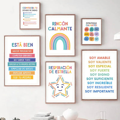 Spanish Calm Corner Posters Sign Educational Homeschool Art Canvas Painting Wall Pictures For Calming Classroom Decor Esthetic - Slobuy