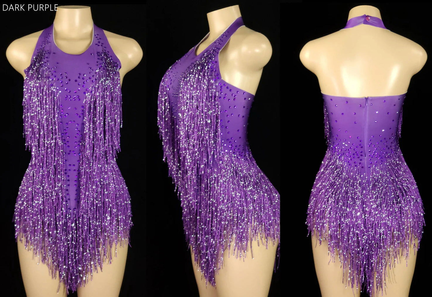 Sparkly Crystals Fringes Bodysuit Sexy Tassel Leotard Jazz Dance Costume One-piece Stage Wear Dancer Performance Show Clothing - Slobuy