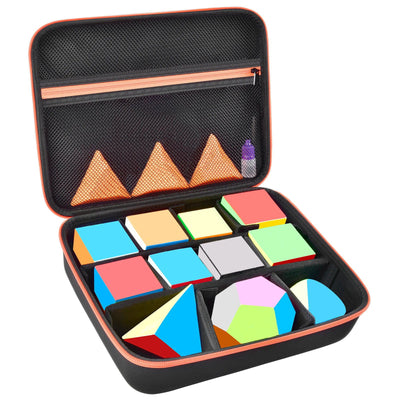 Speed Cube Storage Case Bag Holds 12+ Different Types Cube Retro Brain Teaser Fidget Toy. Carrying Holder with Mesh Pocket - Slobuy