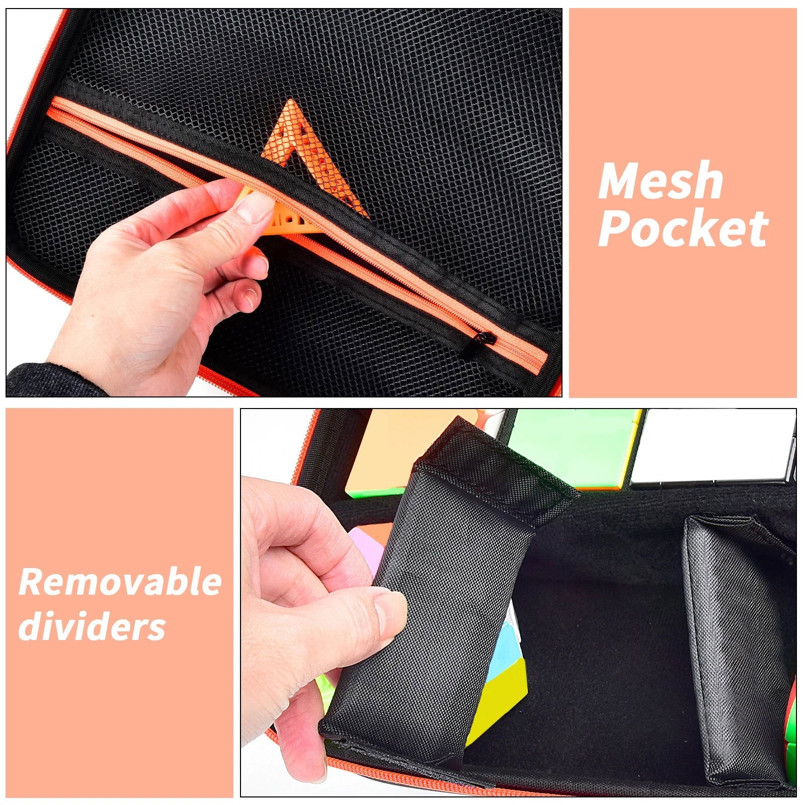 Speed Cube Storage Case Bag Holds 12+ Different Types Cube Retro Brain Teaser Fidget Toy. Carrying Holder with Mesh Pocket - Slobuy