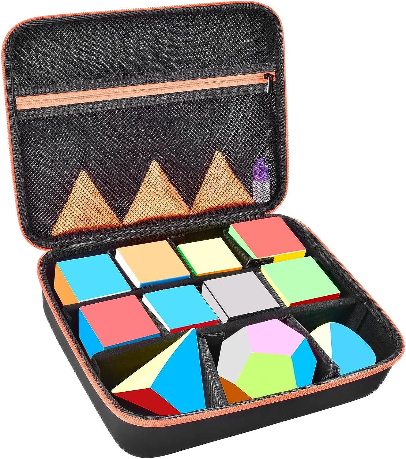 Speed Cube Storage Case Bag Holds 12+ Different Types Cube Retro Brain Teaser Fidget Toy. Carrying Holder with Mesh Pocket - Slobuy