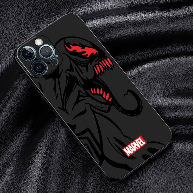 Spider Man Iron Man Venom Art Case For iPhone 15 Plus 14 13 Pro Max 12 Mini 11 X XS XR 7 8 8Plus Black Soft Phone Coque - Slobuy
